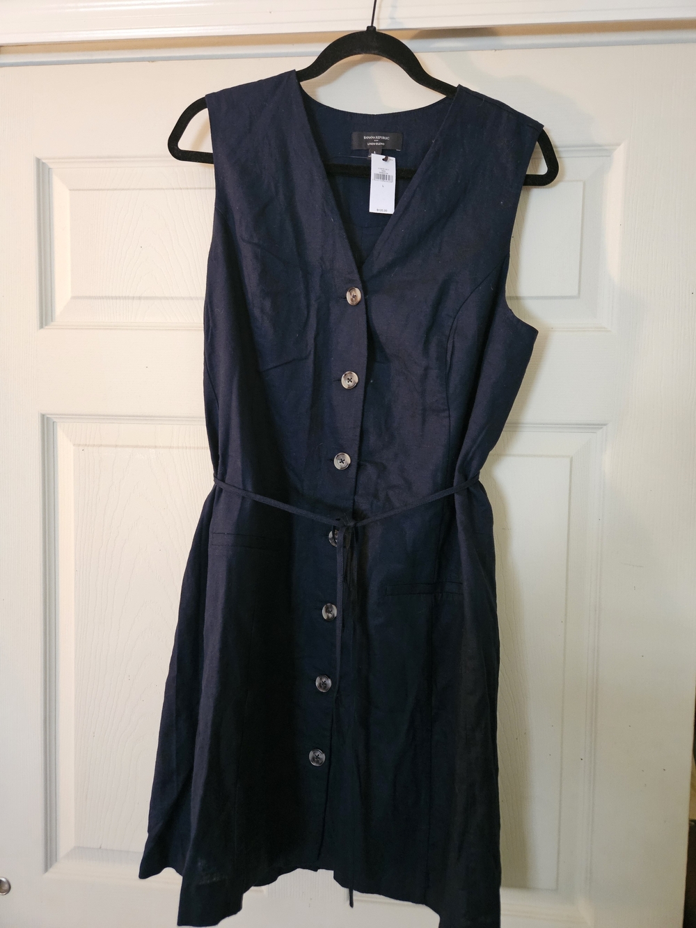 Banana Republic Navy Sleeveless Button-Down Midi Dress with Tie